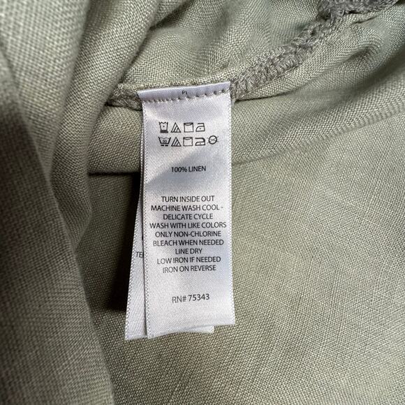 Tahari Loose Boxy Pullover Top Women Medium 100% Linen 3/4 Sleeve V-Neck Green - Picture 6 of 6